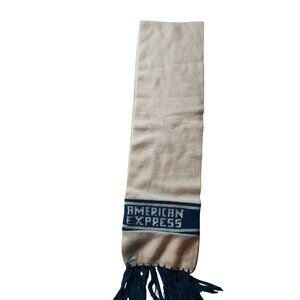 American Express White & Blue Scarf With Fringe